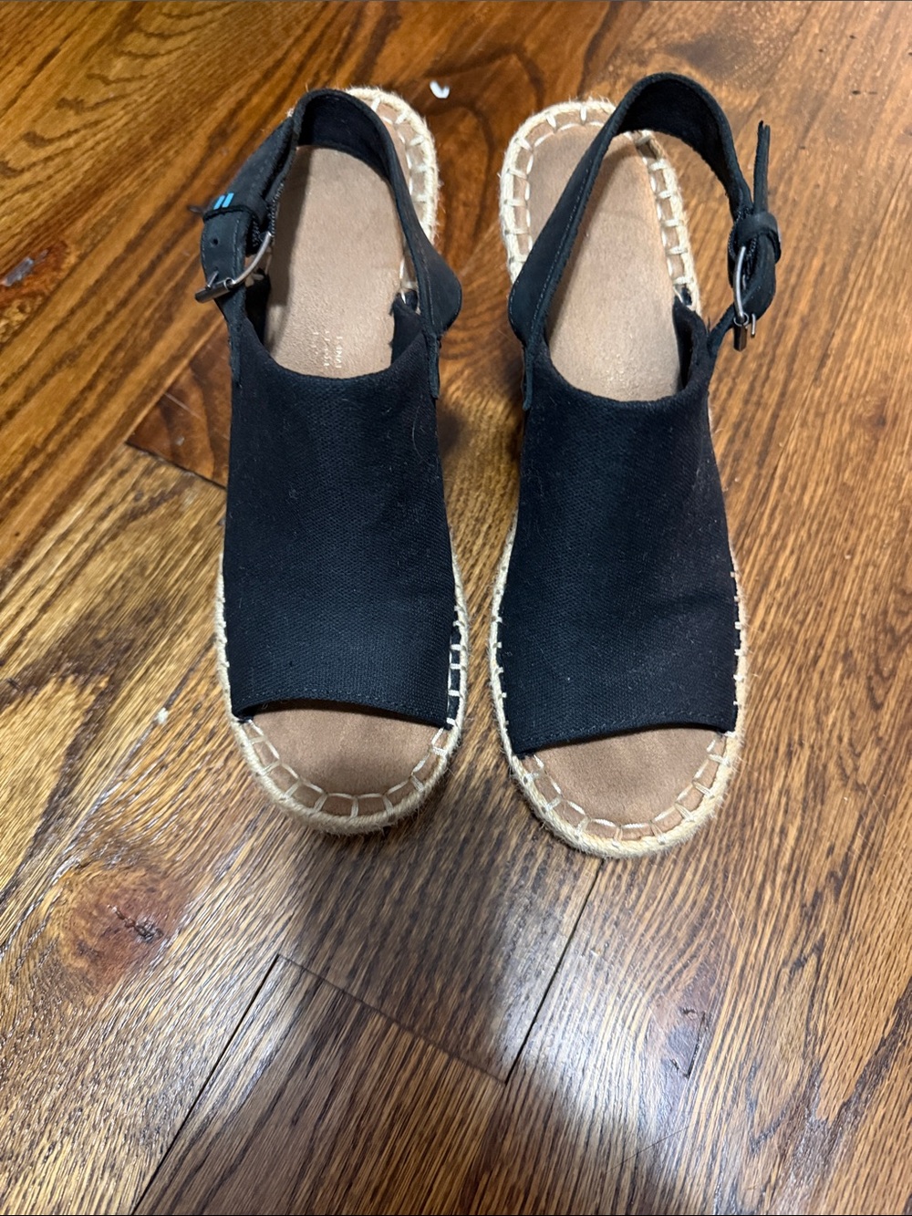 TOMS Black Open-Toe Slingback Espadrilles